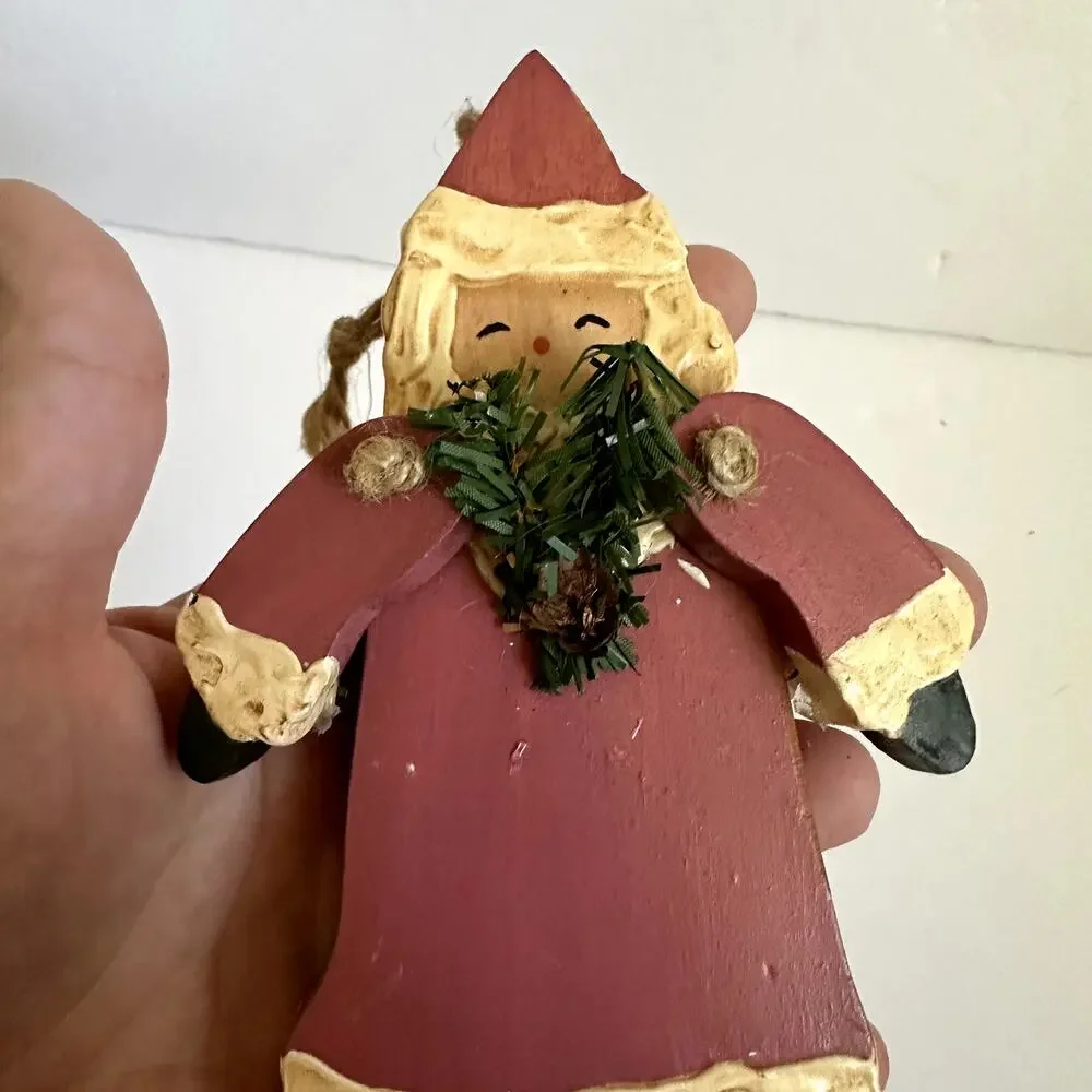Santa Claus Christmas Decoration Tree Ornament Handmade Vintage Wooden Rustic